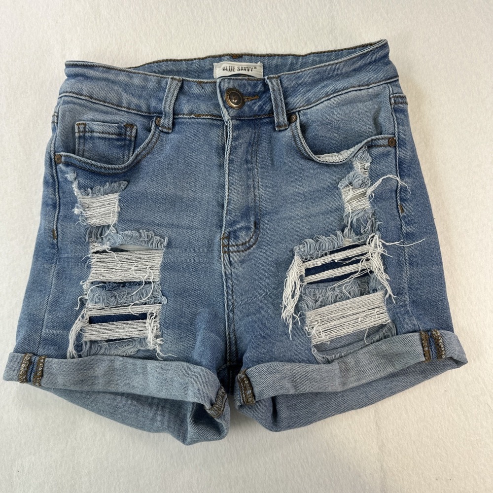 Blue Savy Juniors Size 5/27 Women's Light Wash Denim Jean Short Distressed